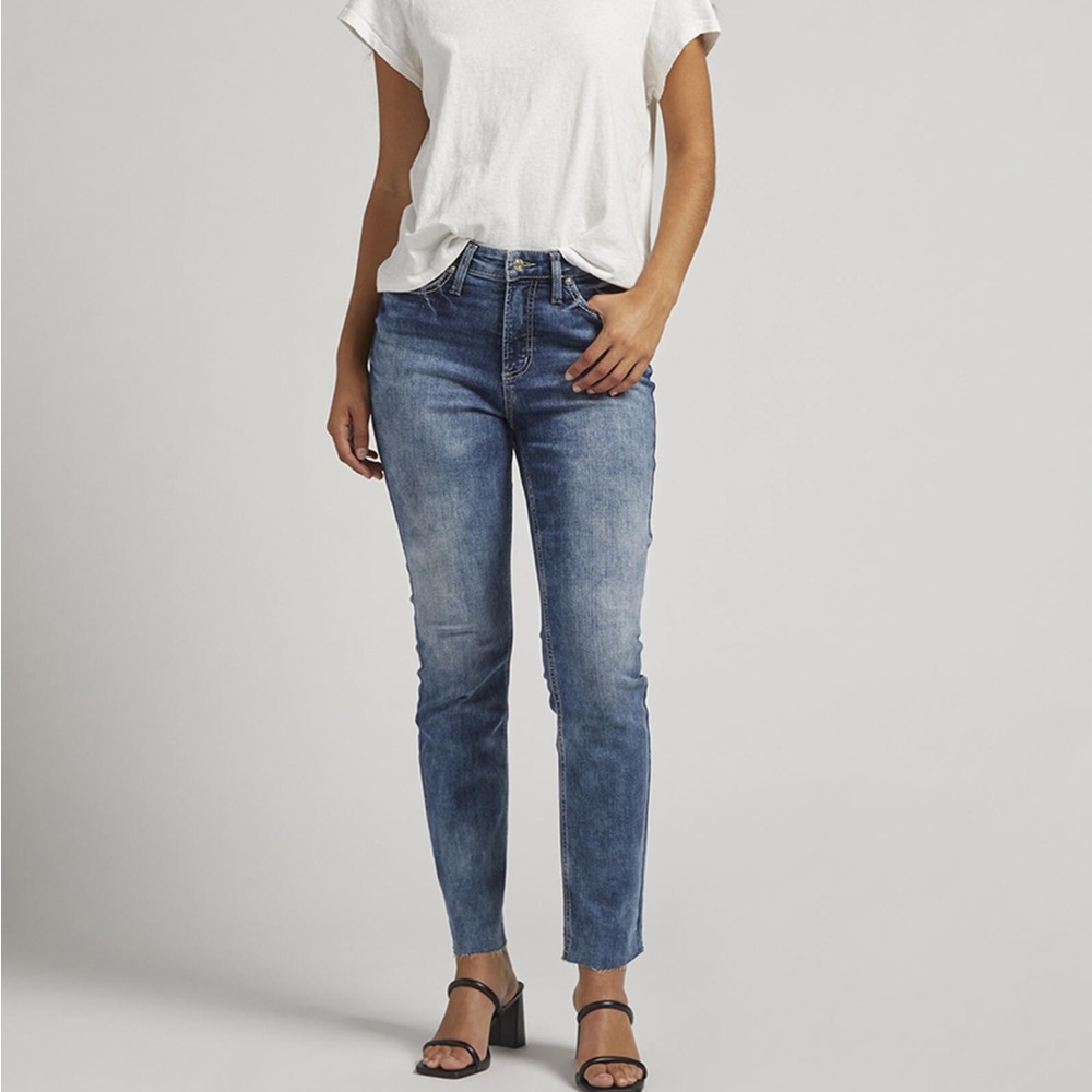 Silver Hello Legs Jeans Womens 32 Raw Hem High Rise Minimalist Capsule